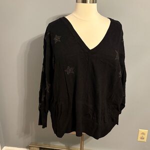 Lovesick Black V-Neck Star Embellished Pullover